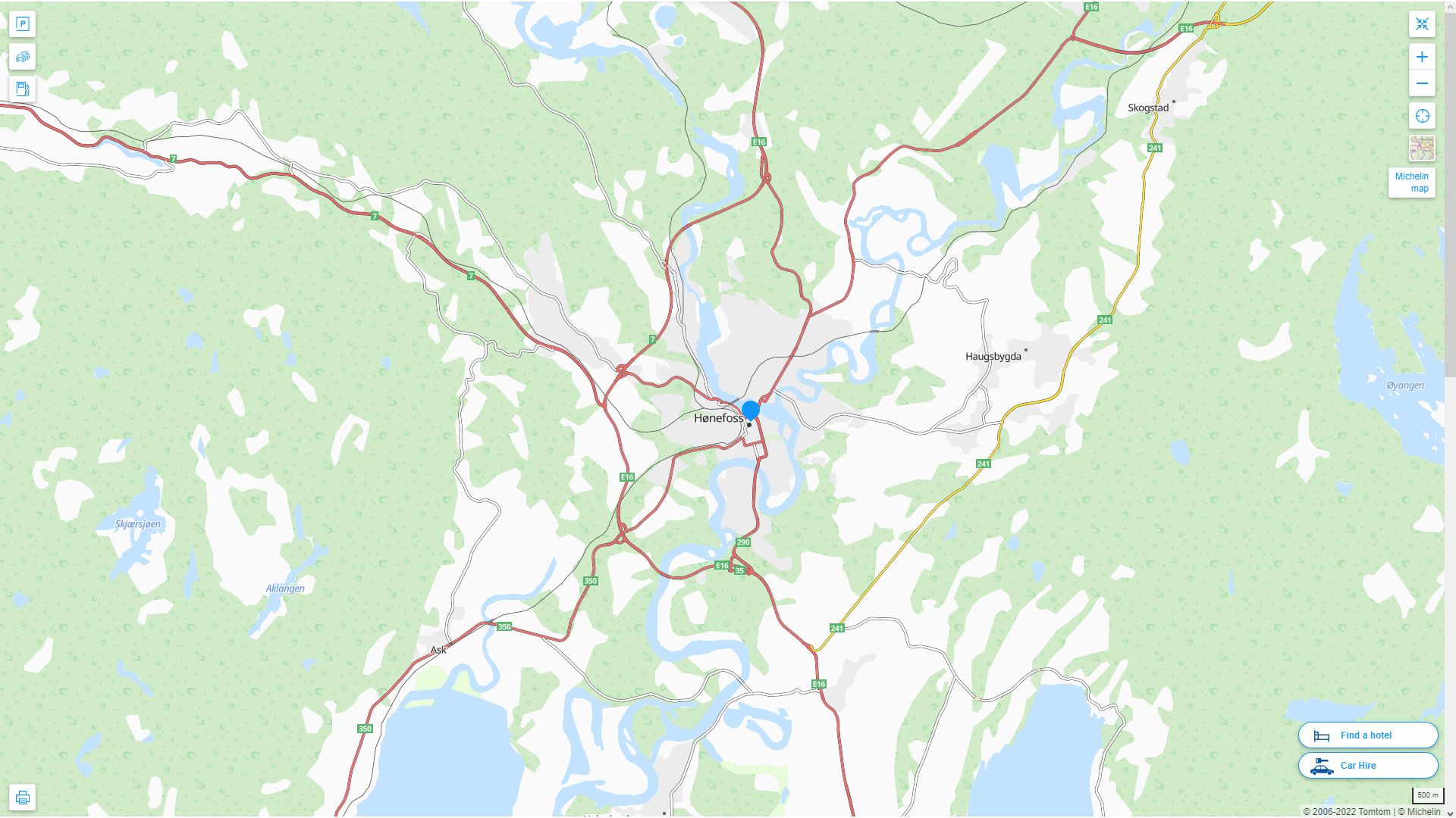 Honefoss Highway and Road Map
